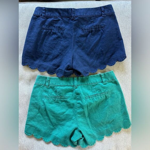 J Crew Shorts Bundle Green Blue Linen Cotton Blend Scalloped Hem Size 8 - Picture 4 of 6
